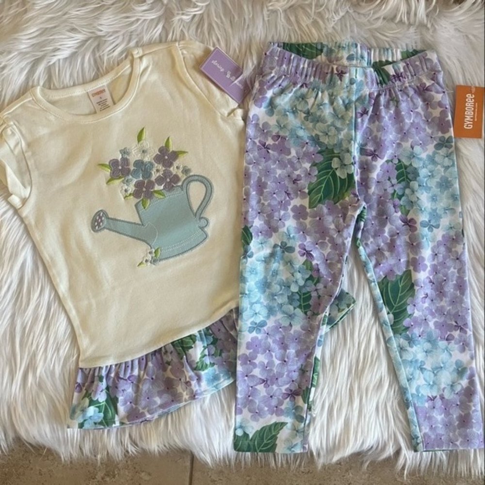 Embroidered Peplum Top and Hydrangea Print Capri Leggings - Picture 2 of 4